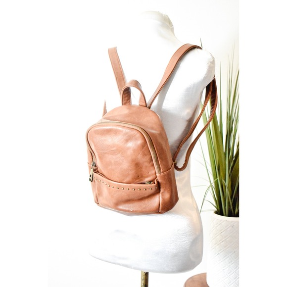 Madden Girl Handbags - Madden Girl Mini Backpack Womens OS Cognac Brown Y2K Studded Faux Leather